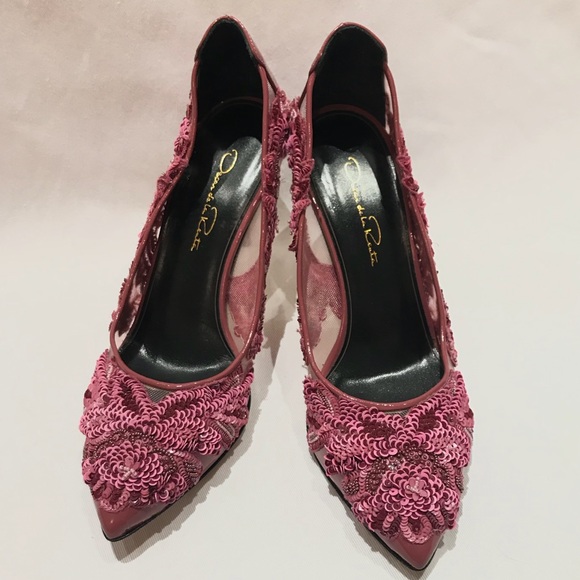 Oscar de la Renta Shoes - Oscar de la Renta Alyssa Pink Embellished Heels