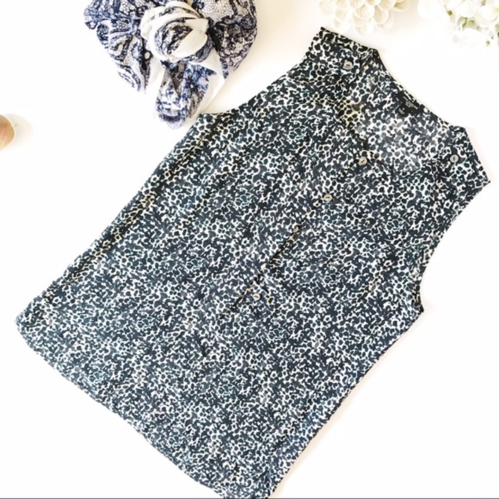Ann Taylor Leopard Sleeveless Top with Buttons