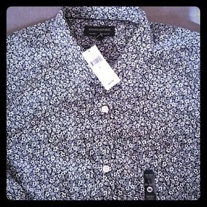 Men's black and white floral button down