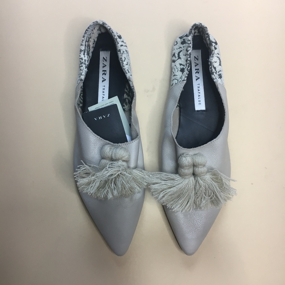 NWT ZARA Leather Tassel Slippers