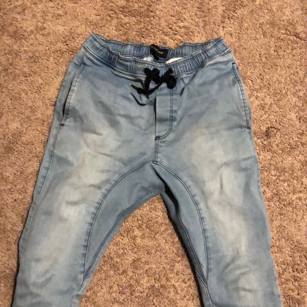 Zanerobe light wash blue denim joggers