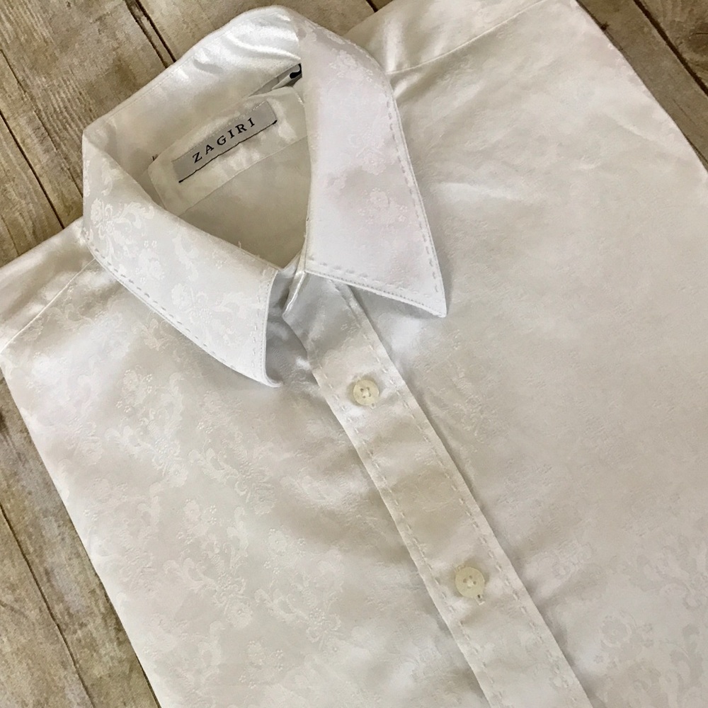 Ivory Zagiri Men's Woven Dress Shirt, Damask