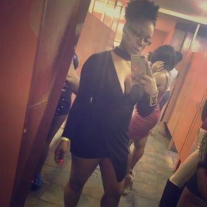 Black long sleeve body con dress