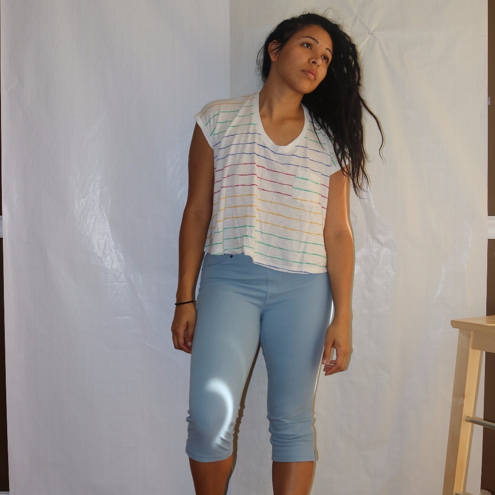 Rainbow Striped Lose Crop Top