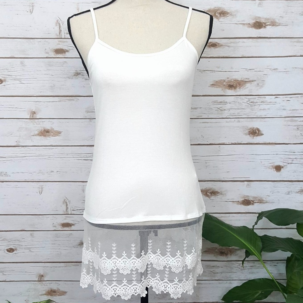 Cami Slip Top with Lace Extension - White