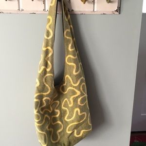 Green embroidered tote.