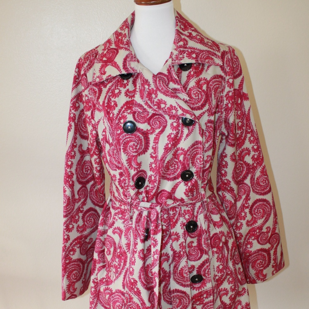 Merona Large Pink Paisley Print Trench Coat