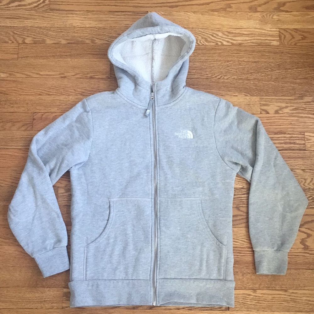 Heather grey fleece lined North Face Sweatshirt