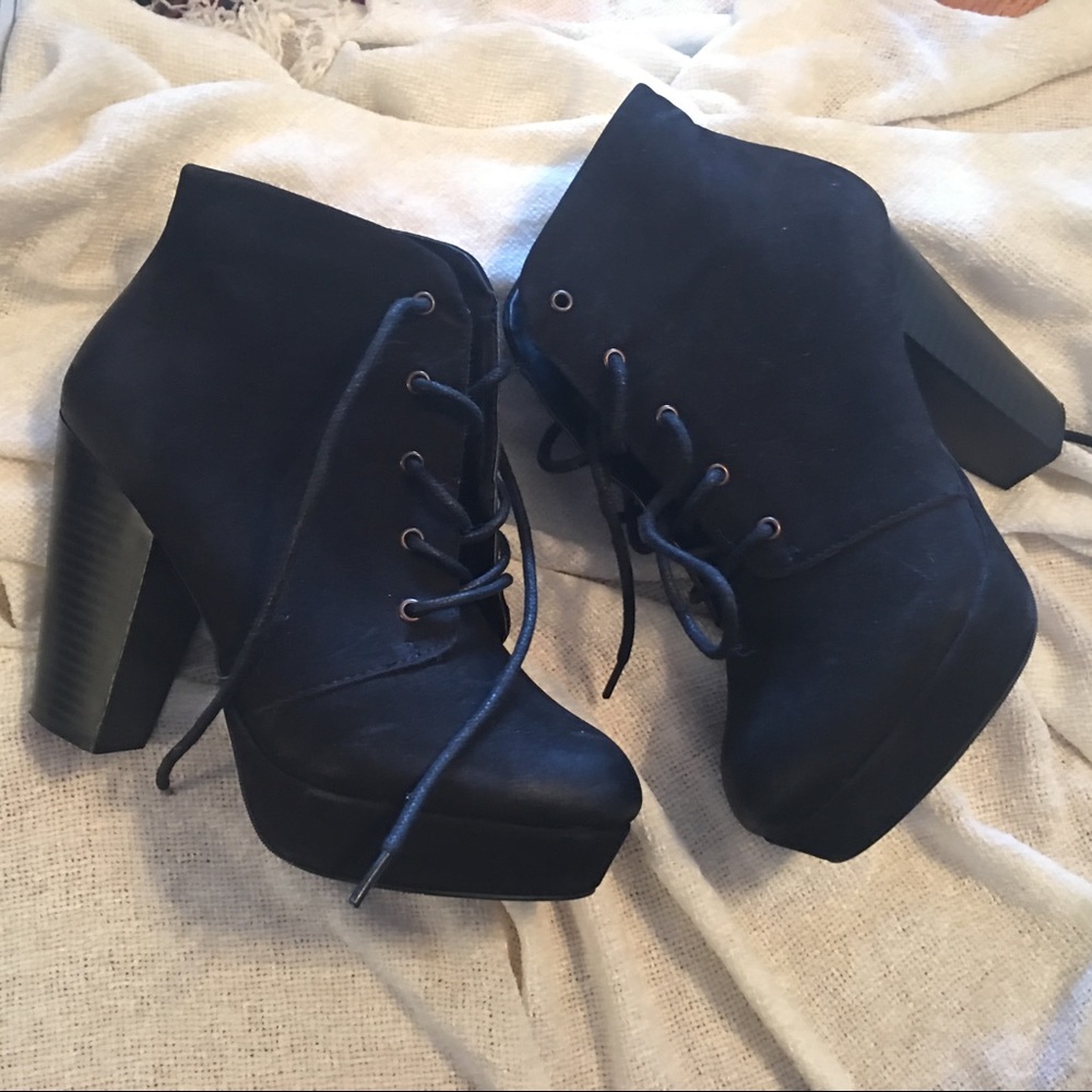 Black lace up booties