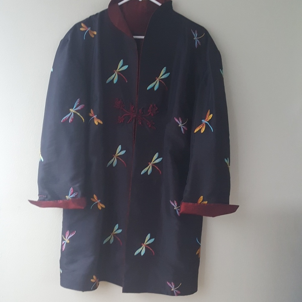 Custom made raw silk dragon jacket