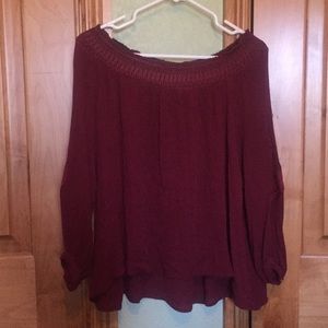 OTS top maroon color embroidered sleeves