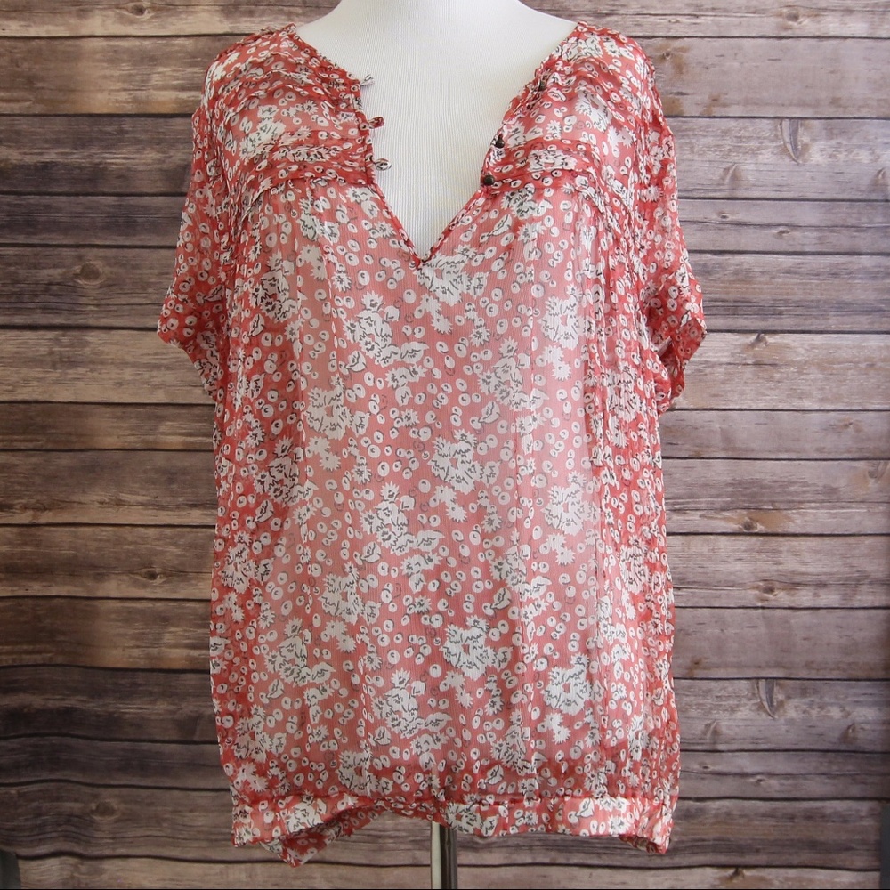 ZARA BASIC ✨  Red Floral Silk Top