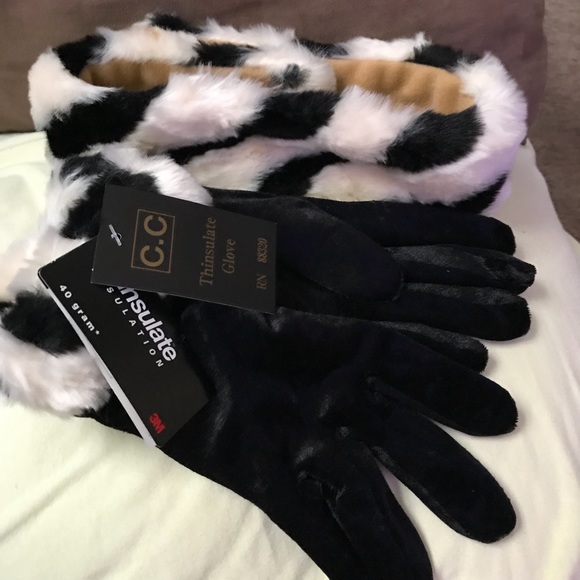 C.C Accessories - THINSULATE FAUX FUR HEADBAND & GLOVES