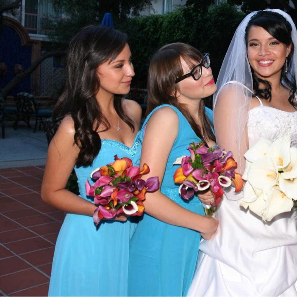 David’s Bridal Turquoise bridesmaids dress