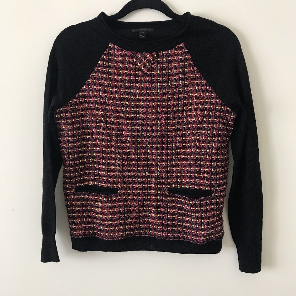 JCrew knit sweater with tweed details