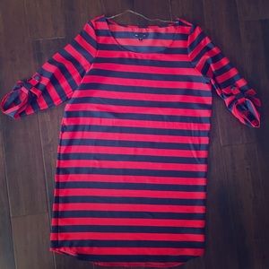 Red and navy blue striped tunic dress.