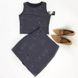 Distressed Grey top and skirt two piece set