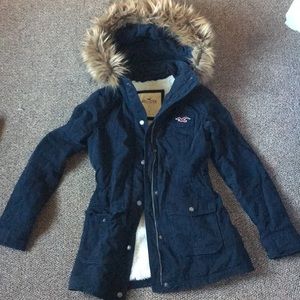 Hollister coat fur hood