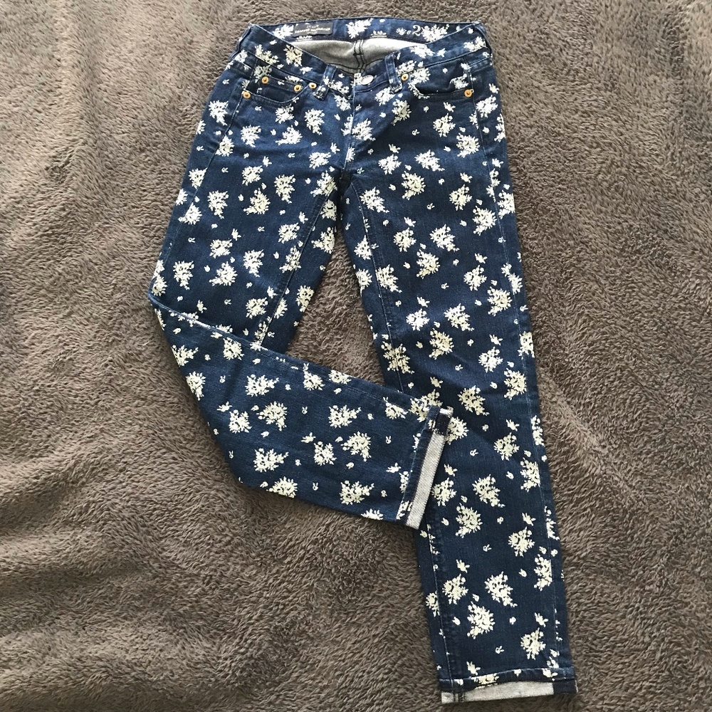 JCrew floral cropped matchstick jeans