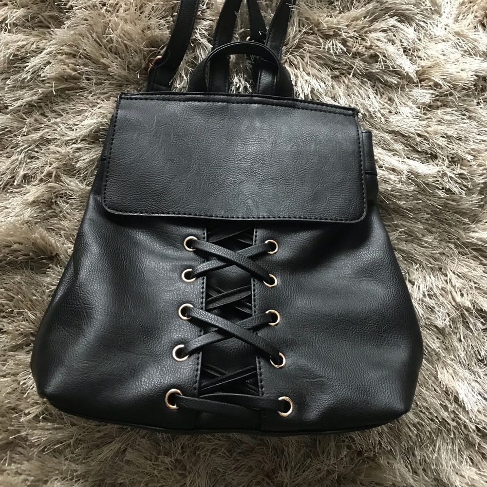 Black Faux Leather Backpack