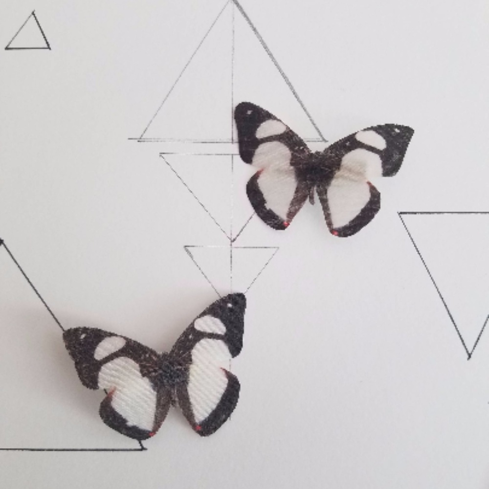 Black & White Silk Butterfly Hair Clips