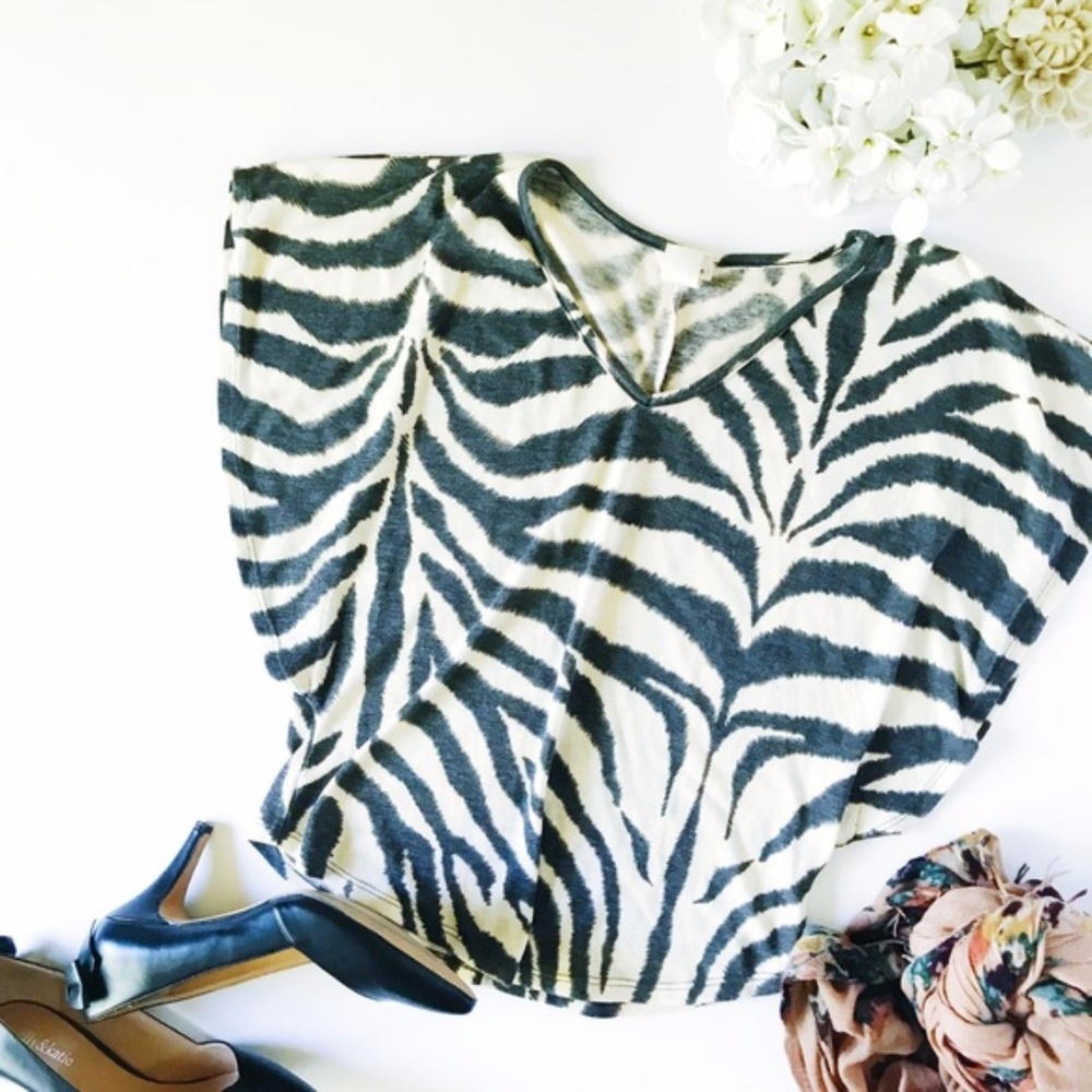 Incense Zebra Print Top with Flared Sleeve