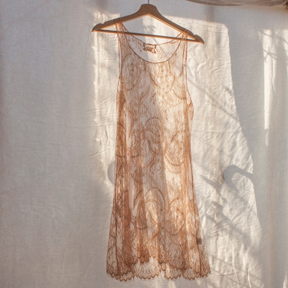 Bonnie Strauss Peach Lace Slip