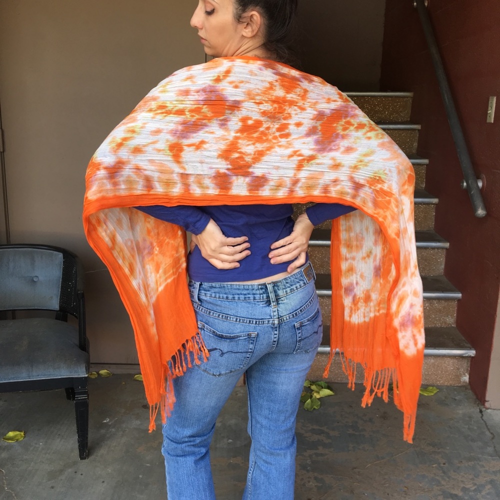 Fun Orange Tie Dye Fringed Scarf
