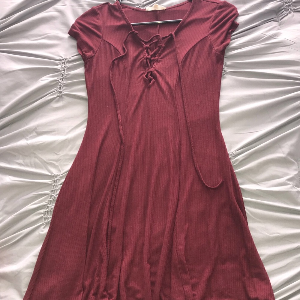 Red mid dress with strings in front