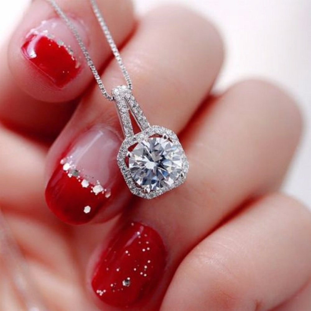 Charm Crystal SILVER necklace women - Picture 1 of 5