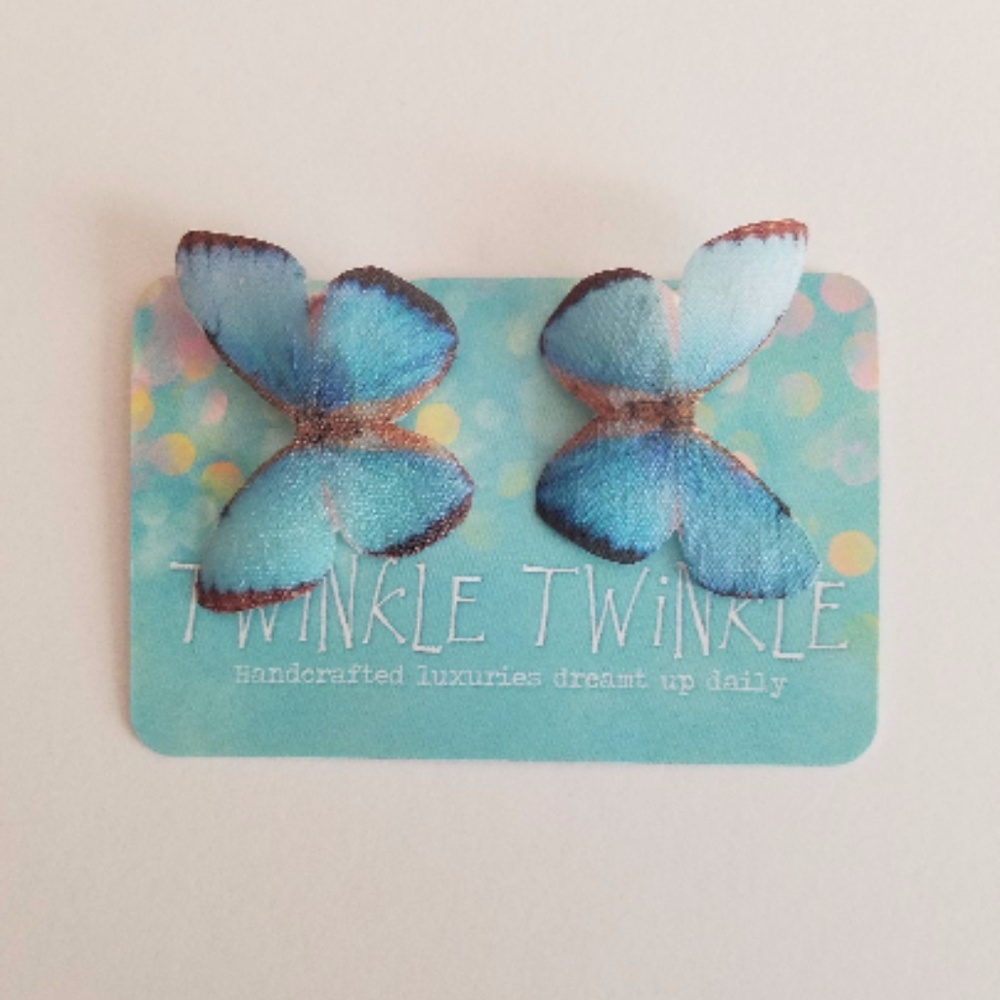 Blue & Brown Silk Butterfly Hairclips