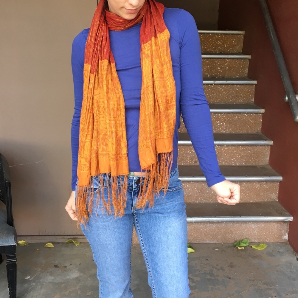 Rust/Tangerine Beautiful Fringed Scarf
