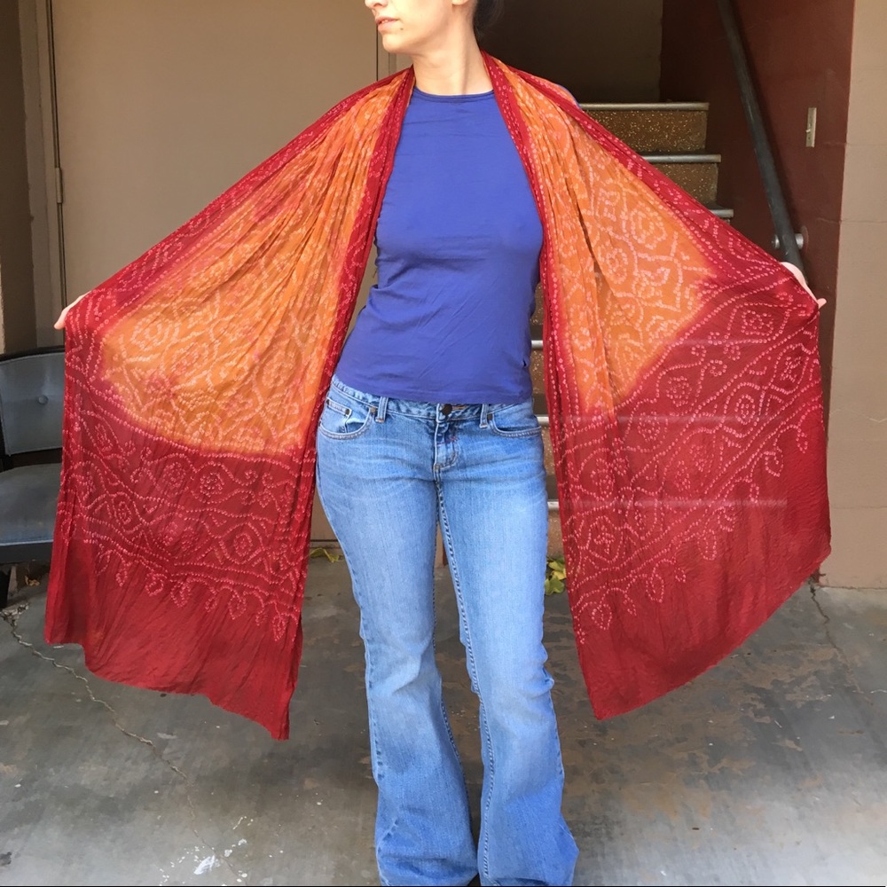 Batik Design Red/Orange Long Scarf/Wrap