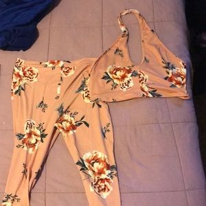 Two-piece halter top back out with leggings