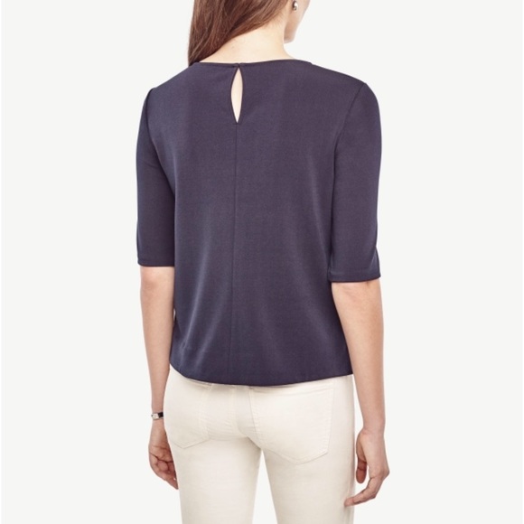 Ann Taylor Navy Scalloped top - Picture 2 of 2