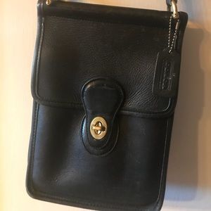 Vintage Coach Black Leather Messenger Bag