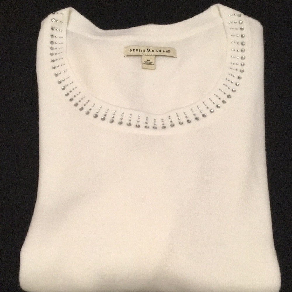 DEBBIE MORGAN Sweater w/ Silver Jeweled Neckline