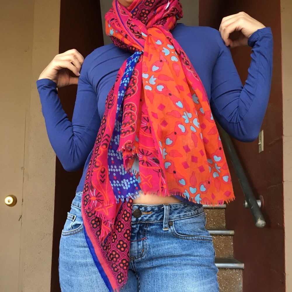 Floral Multicolored Super Long Sheer Cotton Scarf