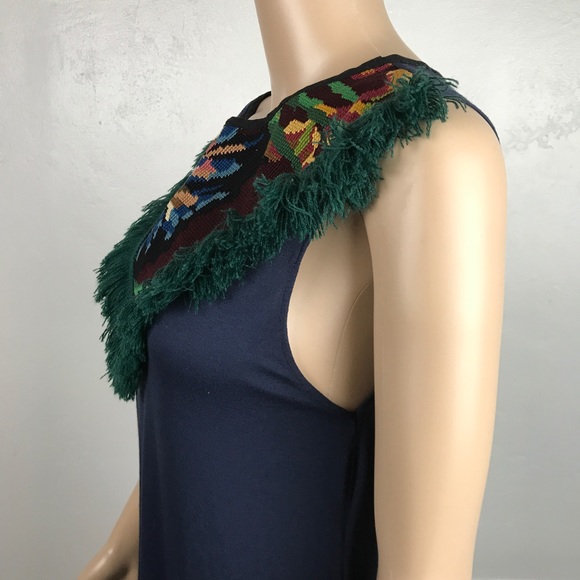 Navy blue embroidered tapestry jersey dress - Picture 4 of 7