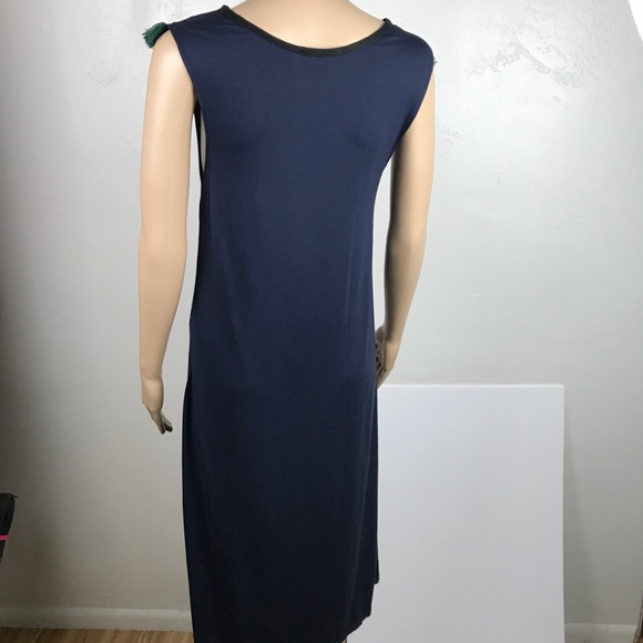 Navy blue embroidered tapestry jersey dress - Picture 5 of 7
