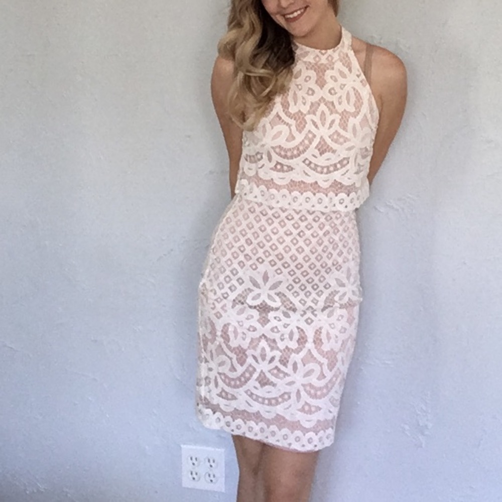 • like new pink + white lace midi dress • - Picture 3 of 7