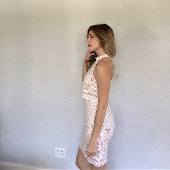 • like new pink + white lace midi dress • - Picture 2 of 7