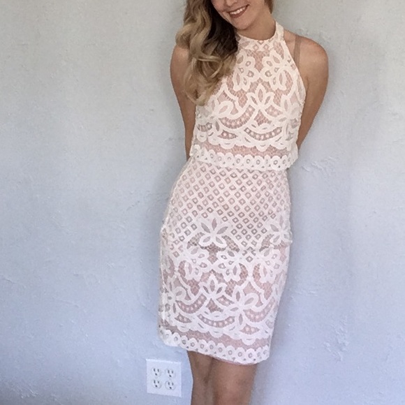 • like new pink + white lace midi dress • - Picture 3 of 7