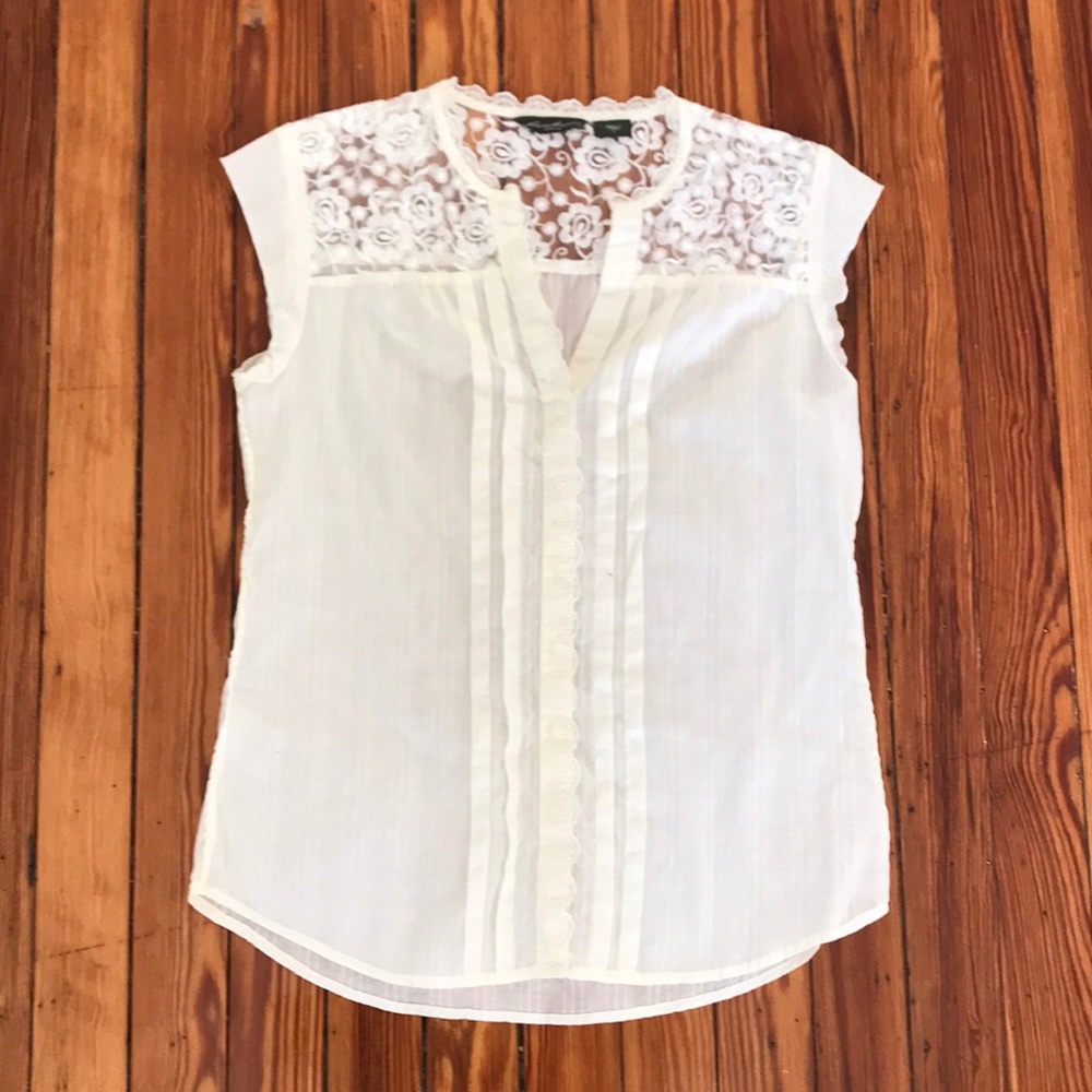 Eddie Bauer Lace Top Blouse in Cream
