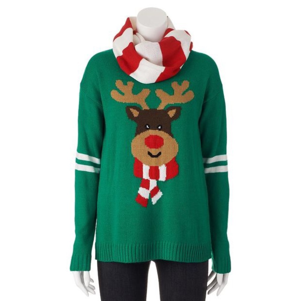 holliday reindeer sweater with infinity scarf