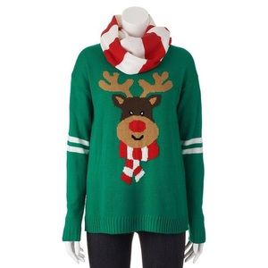 holliday reindeer sweater with infinity scarf