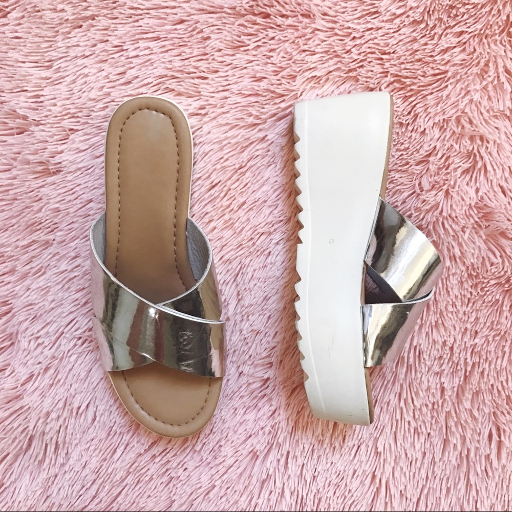 Silver Metallic and White Platform Sandal