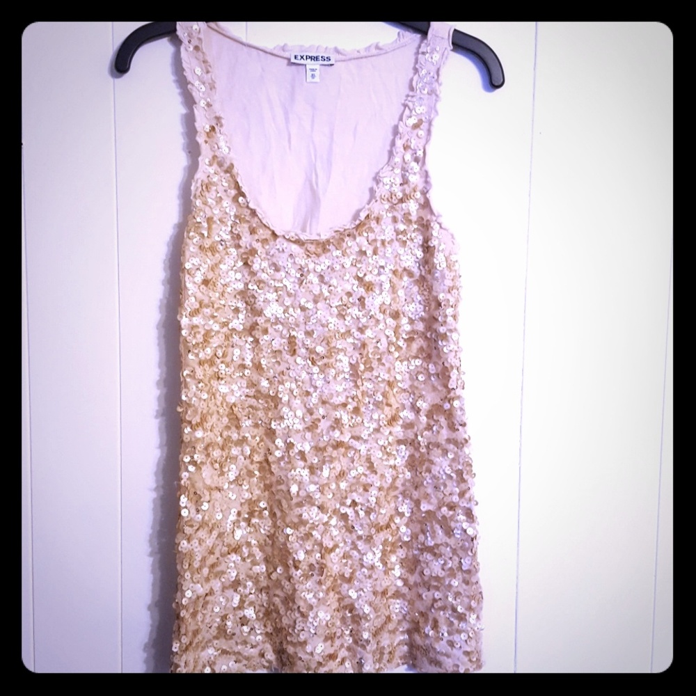 Express xs gold sequin tunic tank top holiday