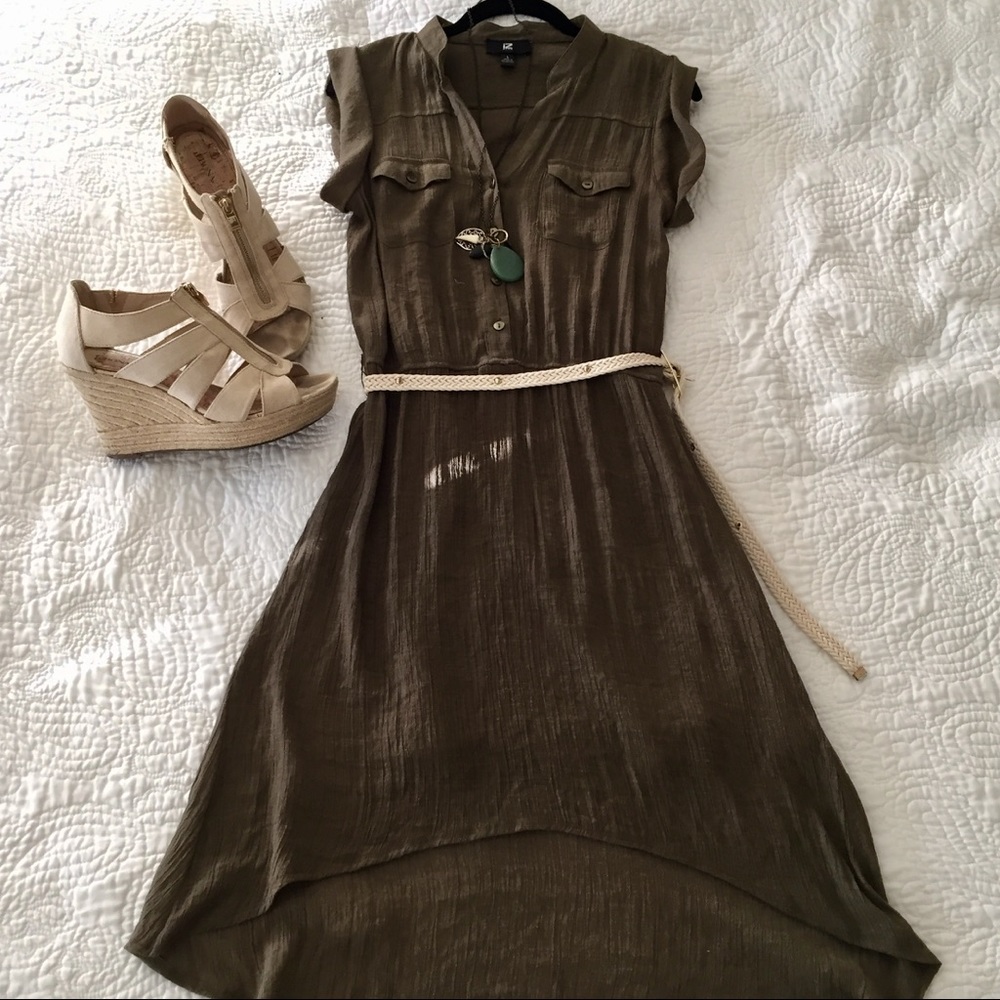 Olive Green High-Low Shirt Dress w/Belt