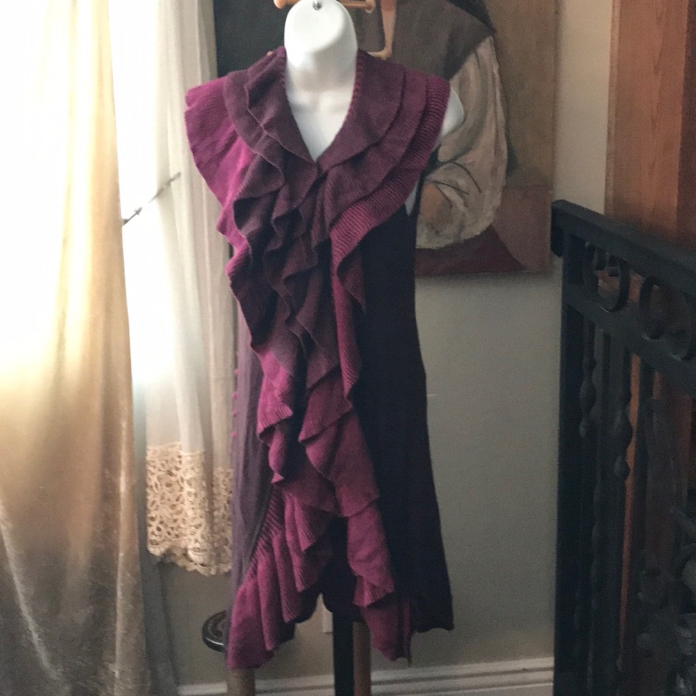 Nic & Zoe Cardigan sweater vest ruffles S purple